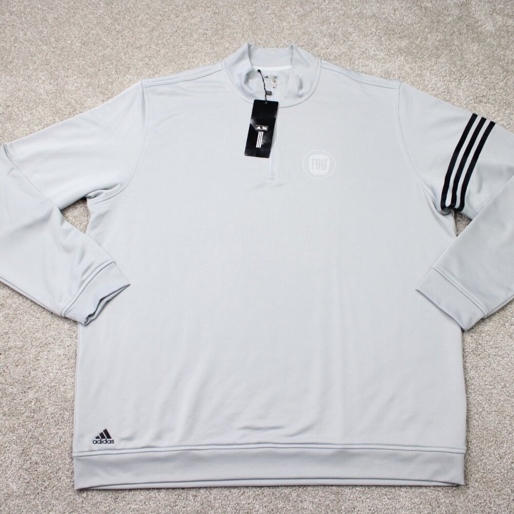 Adidas Sweatshirt NWT Mens 2XL XXL Gray ClimaLite‎ 1/4 Zip Pullover FIAT Logo